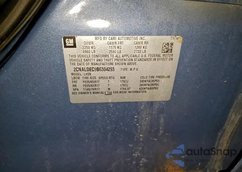 2011 Chevrolet Equinox Lt z USA, uszkodzony, nr VIN 2CNALDEC9B6304293